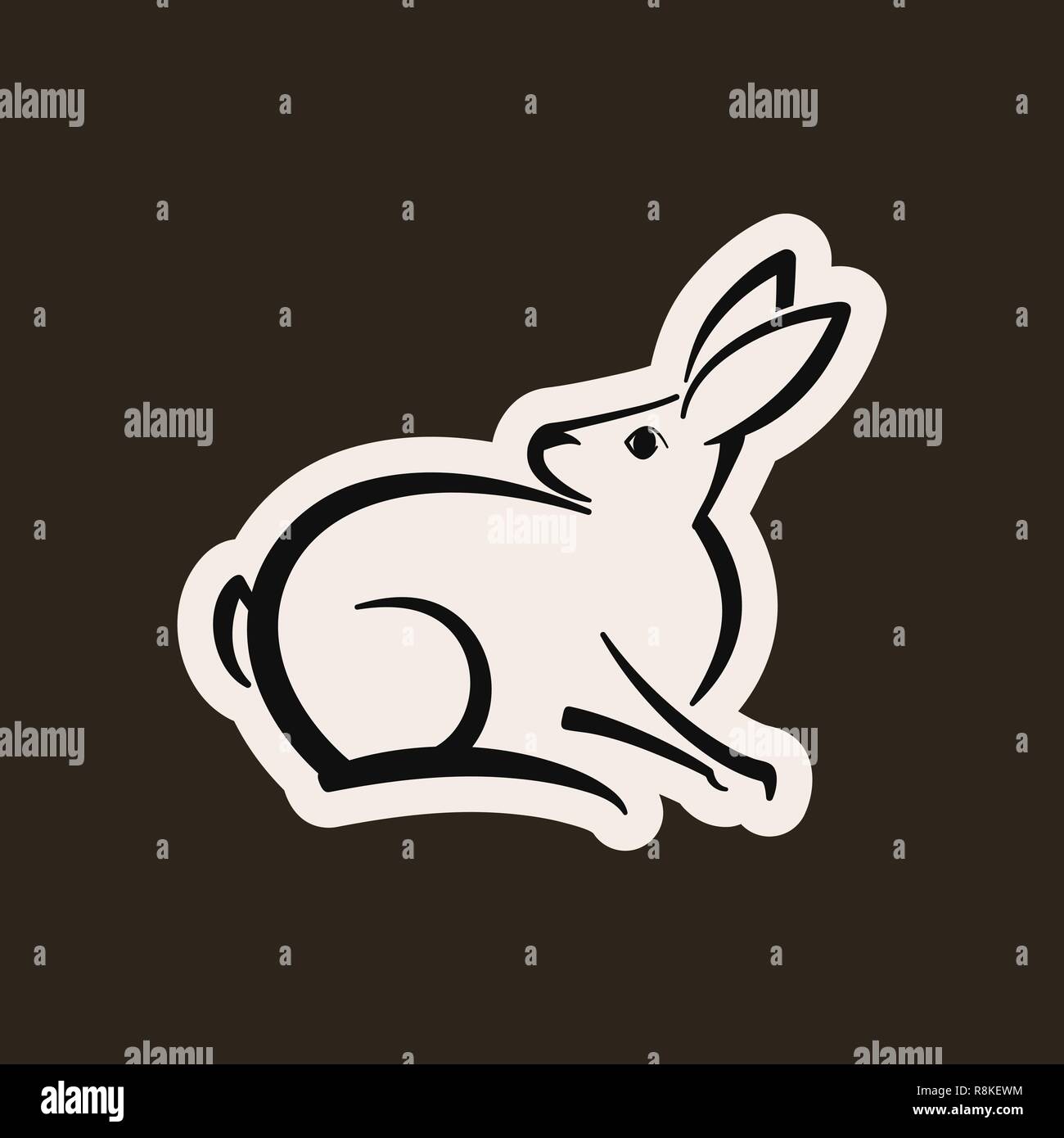 Abstract icon of a rabbit. Black and white simple logo. Vector ...