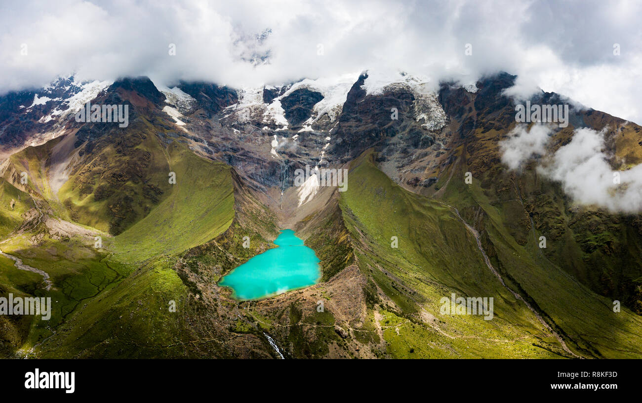 Aerial view of Humantay lake in Peru on Salcantay mountain in the Andes Stock Photo