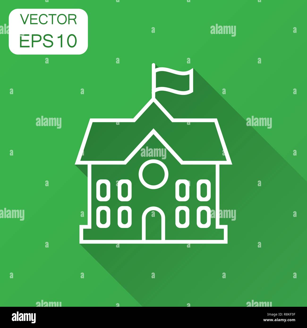 School building icon in flat style. College education vector ...