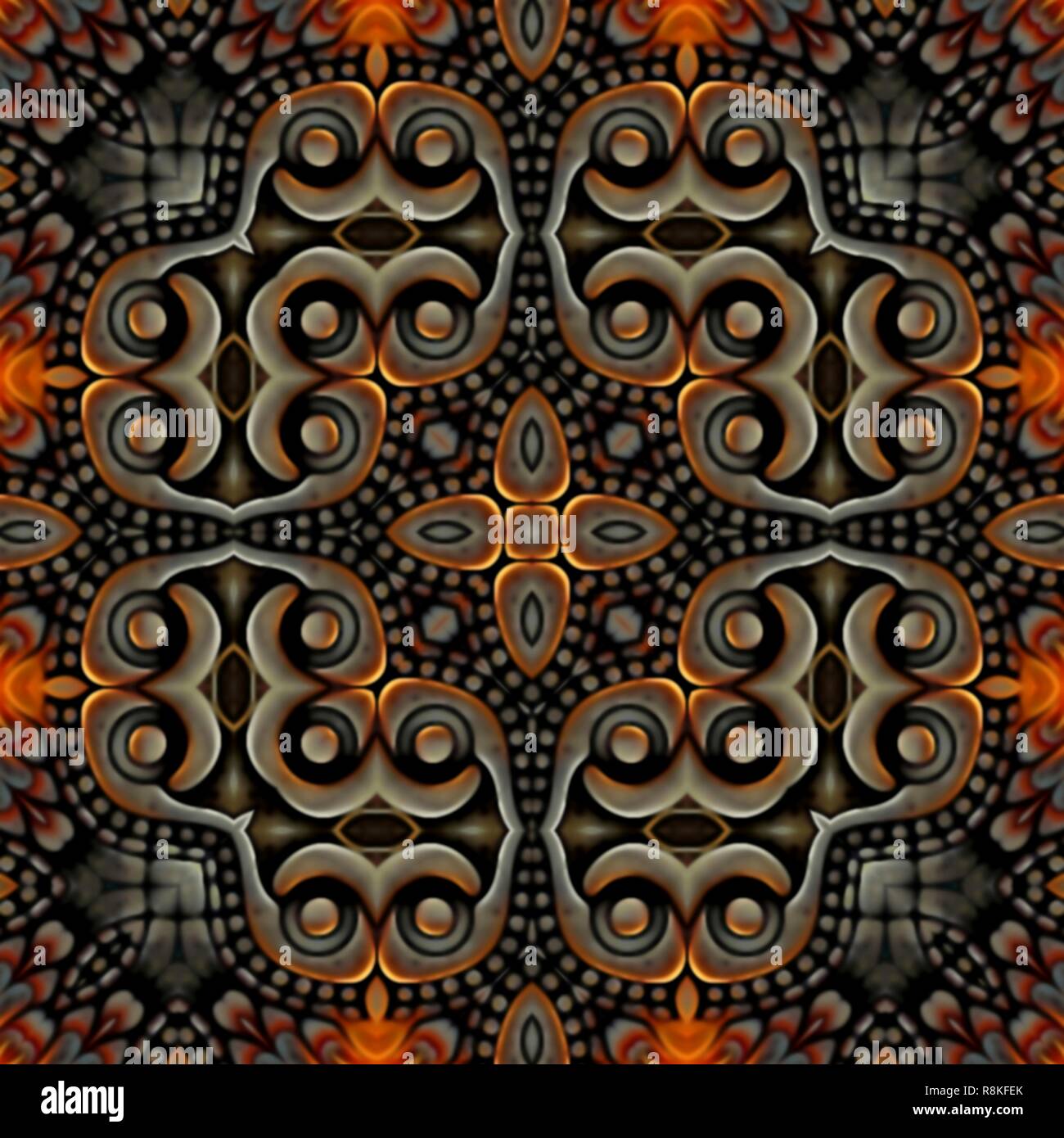 Seamless raster pattern in oriental style Flower psychedelic mosaic ...
