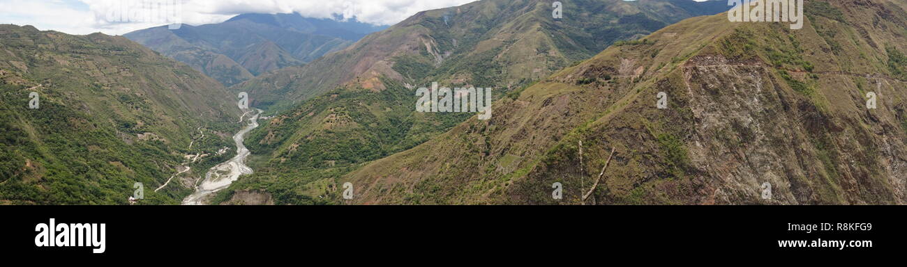 Panoramic Inca Train panoramic view over the lush rainforest on the inca trail, peru Stock ...