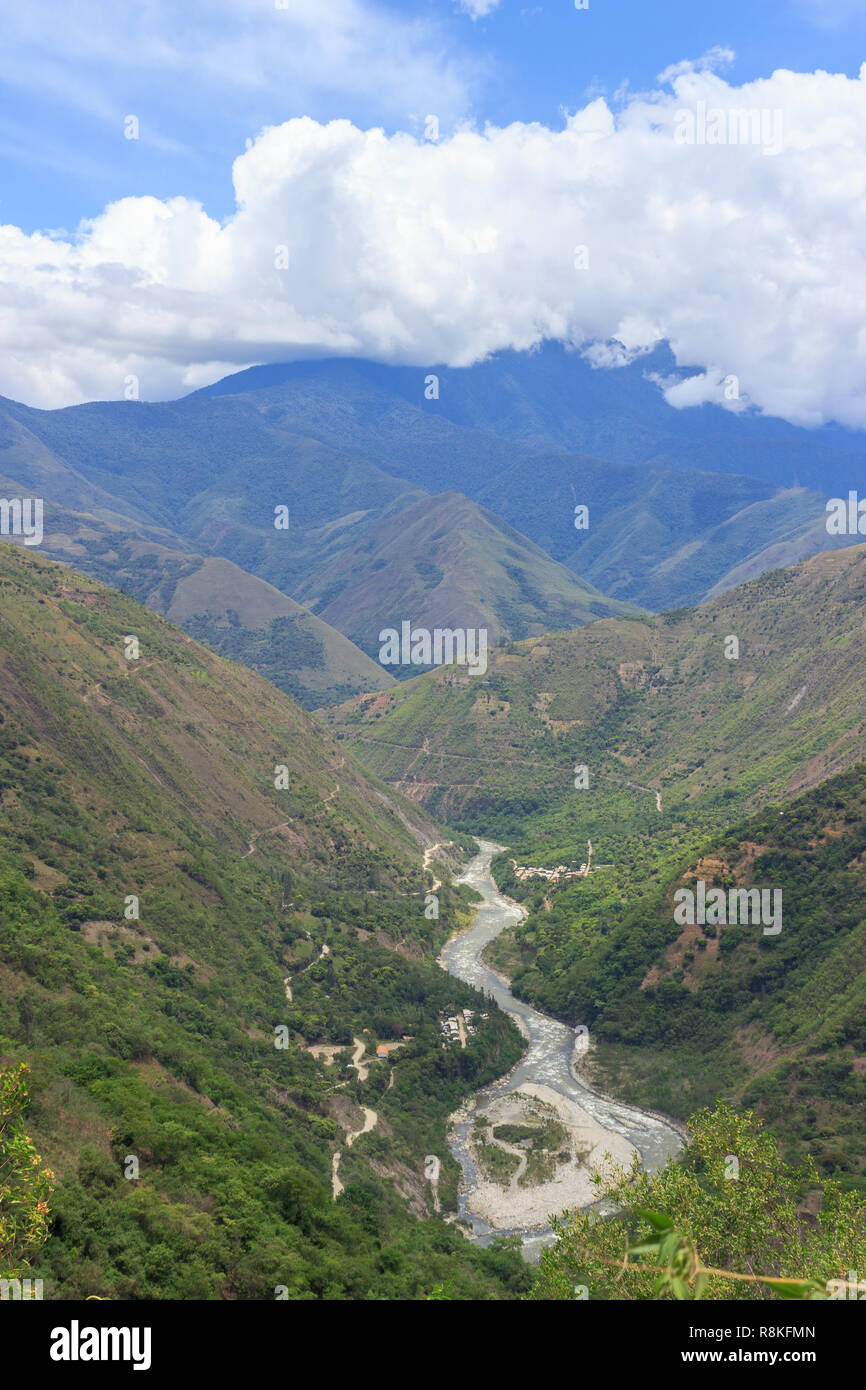 panoramic view over the lush rainforest on the inca trail, peru Stock ...