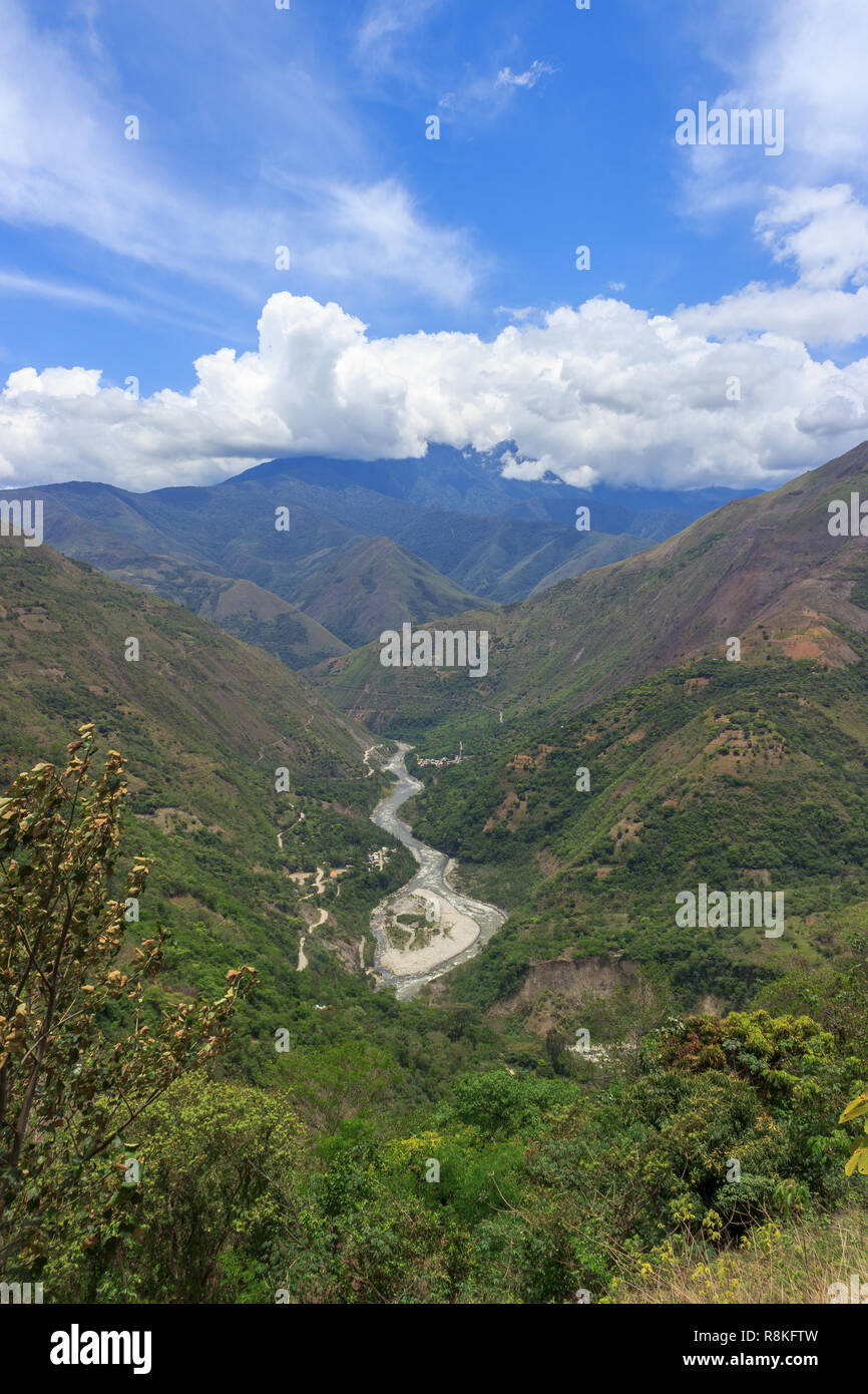 Panoramic Inca Train panoramic view over the lush rainforest on the inca trail, peru Stock ...
