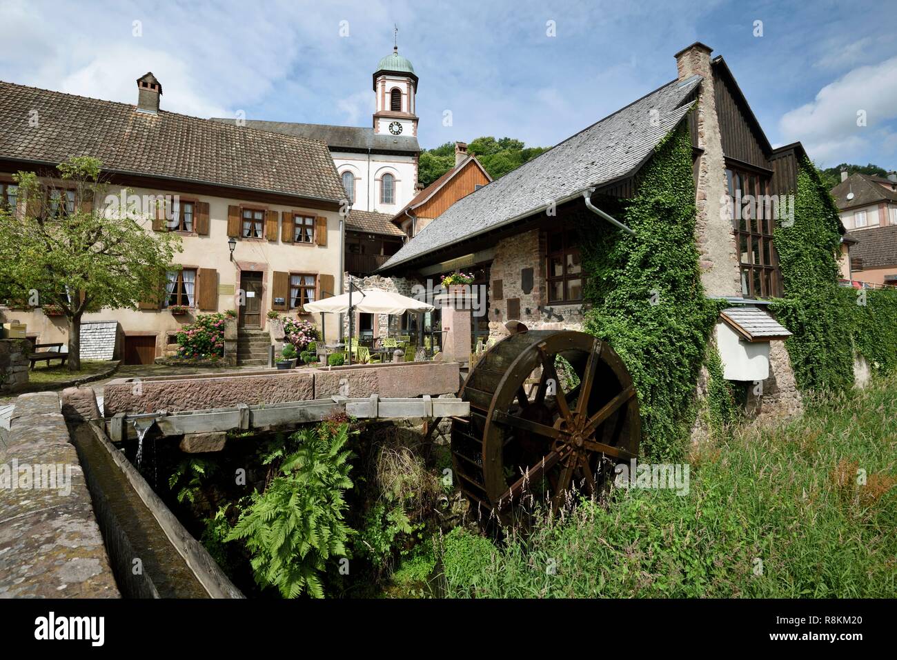 France, Haut Rhin, Freland, church, Museum du Pays Welche, Museum  restaurant, bucket wheel, Ur creek Stock Photo - Alamy