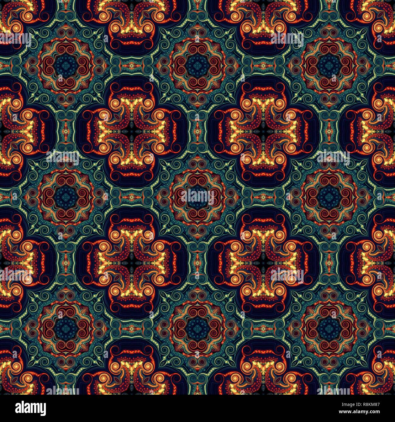 Seamless raster pattern in oriental style Flower psychedelic mosaic ...