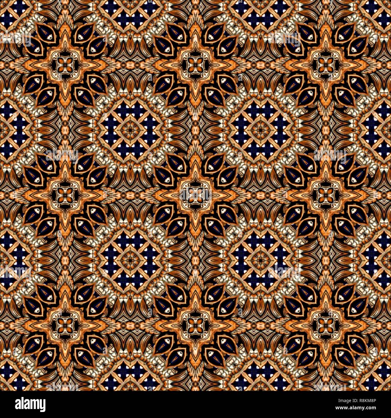 Seamless raster pattern in oriental style Flower psychedelic mosaic ...