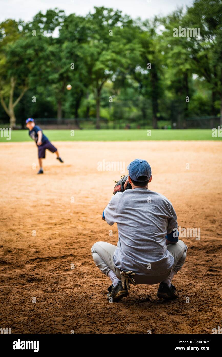 United States, New York, Manhattan, Central Park, baseball players