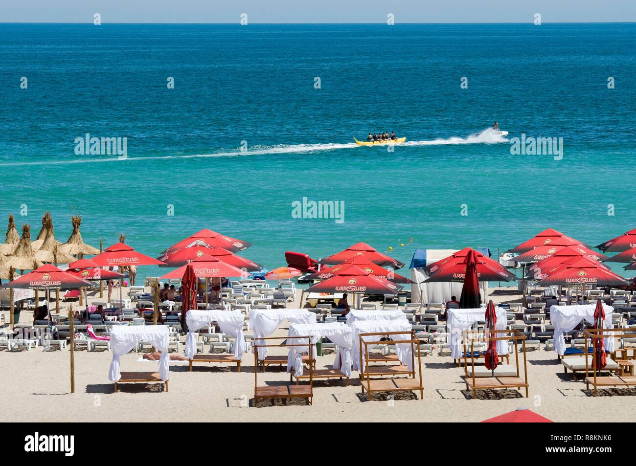 Romania, Dobruja, Black Sea Coast, Constanta historically known as Tomis, Mamaia, beachfront Stock Photo