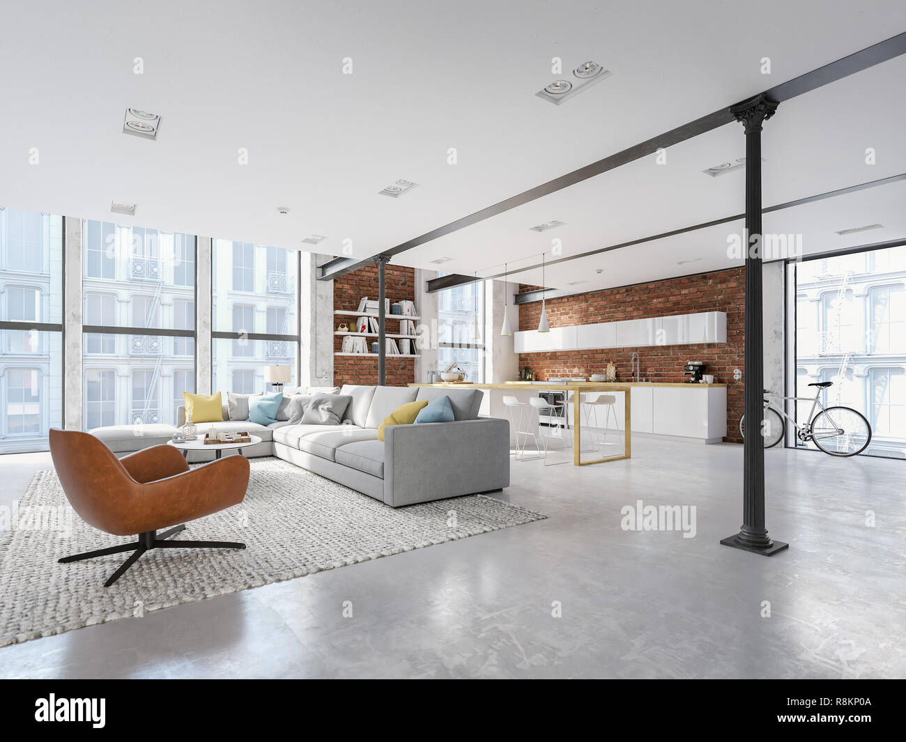 new modern city loft apartment. 3d rendering Stock Photo - Alamy - City Loft Apartment Bedroom Design