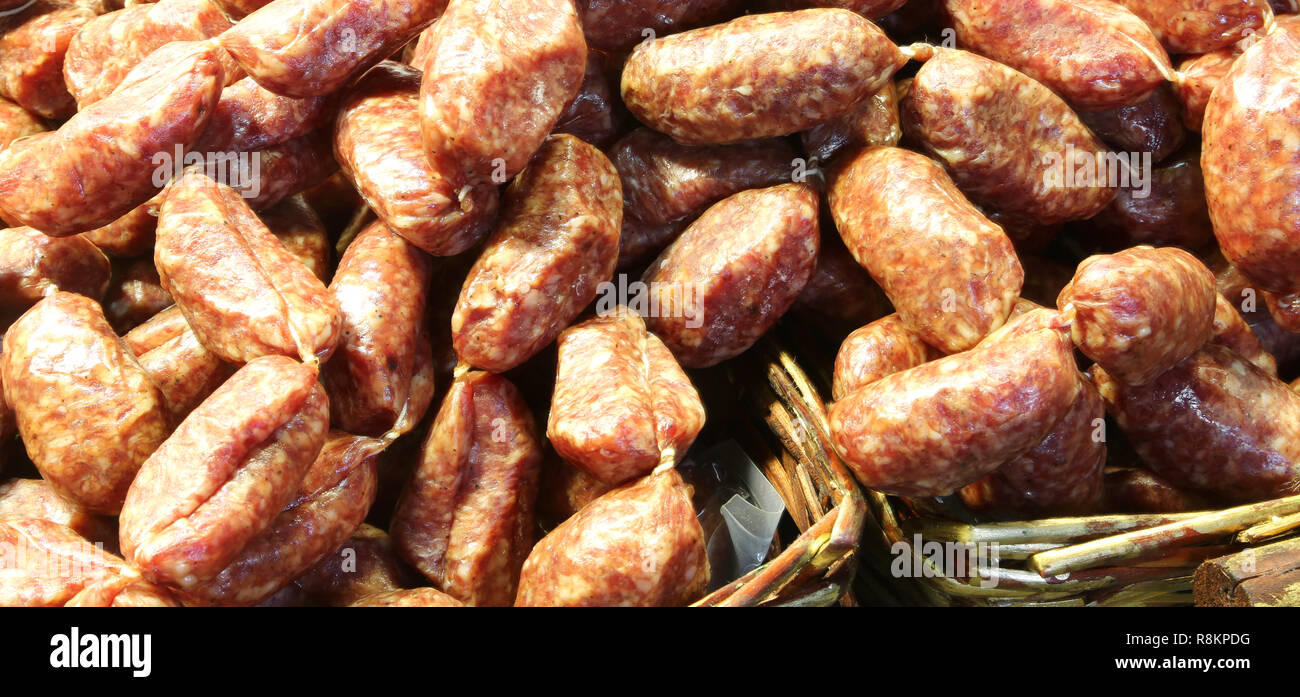 background of many salami made with wild boar meat a typical Italian