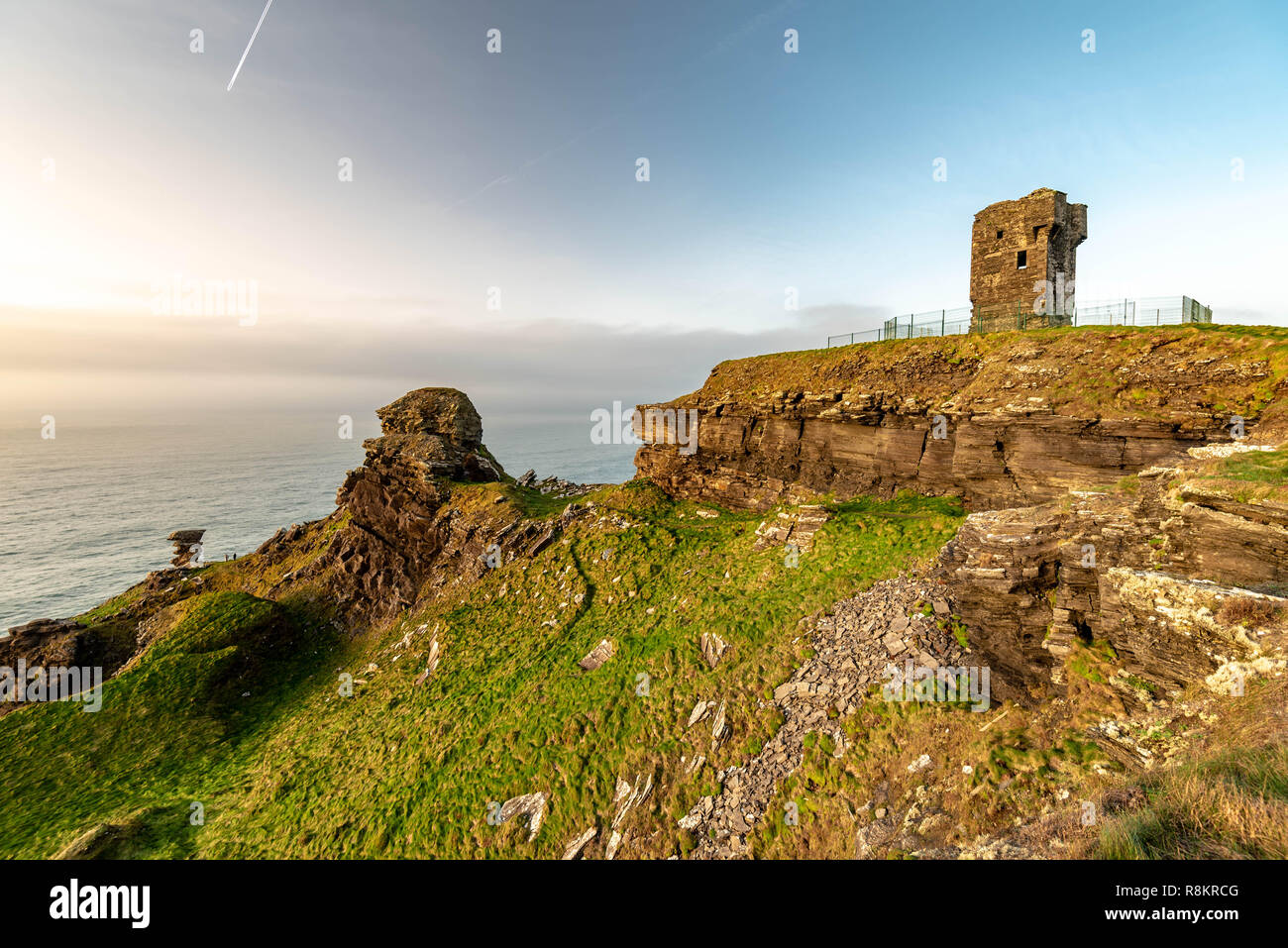Napoleonic Watchtower at Cliffs of Moher in Ireland Stock Photo