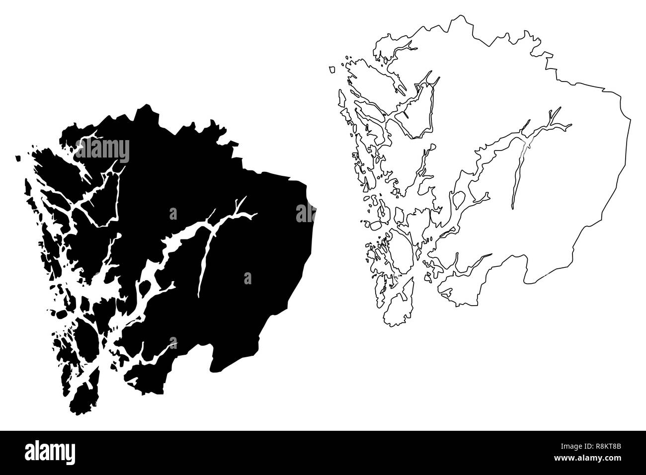 Hordaland (Administrative divisions of Norway, Kingdom of Norway) map vector illustration, scribble sketch Hordaland fylke map Stock Vector