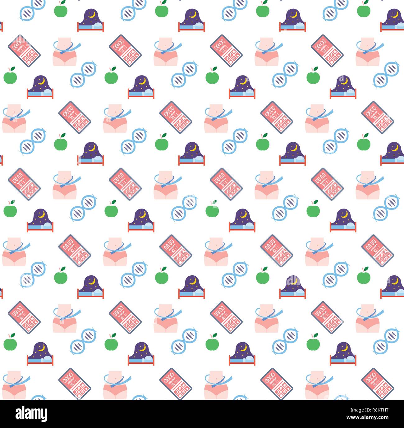 apple fruit healthy sleep bed measuring waist health book app DNA icon healthcare medical