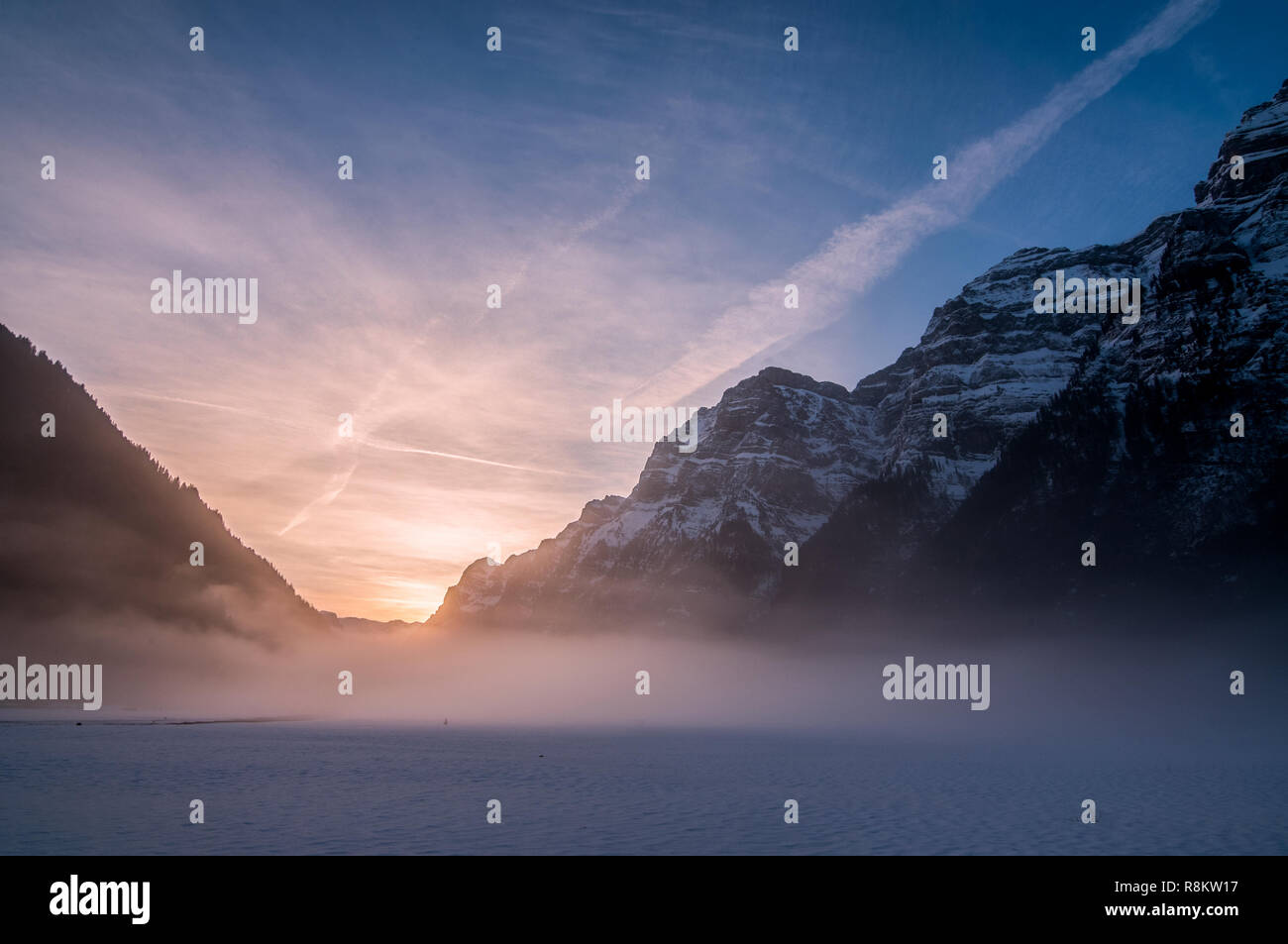 Morning Glow in Swiss Alps Stock Photo
