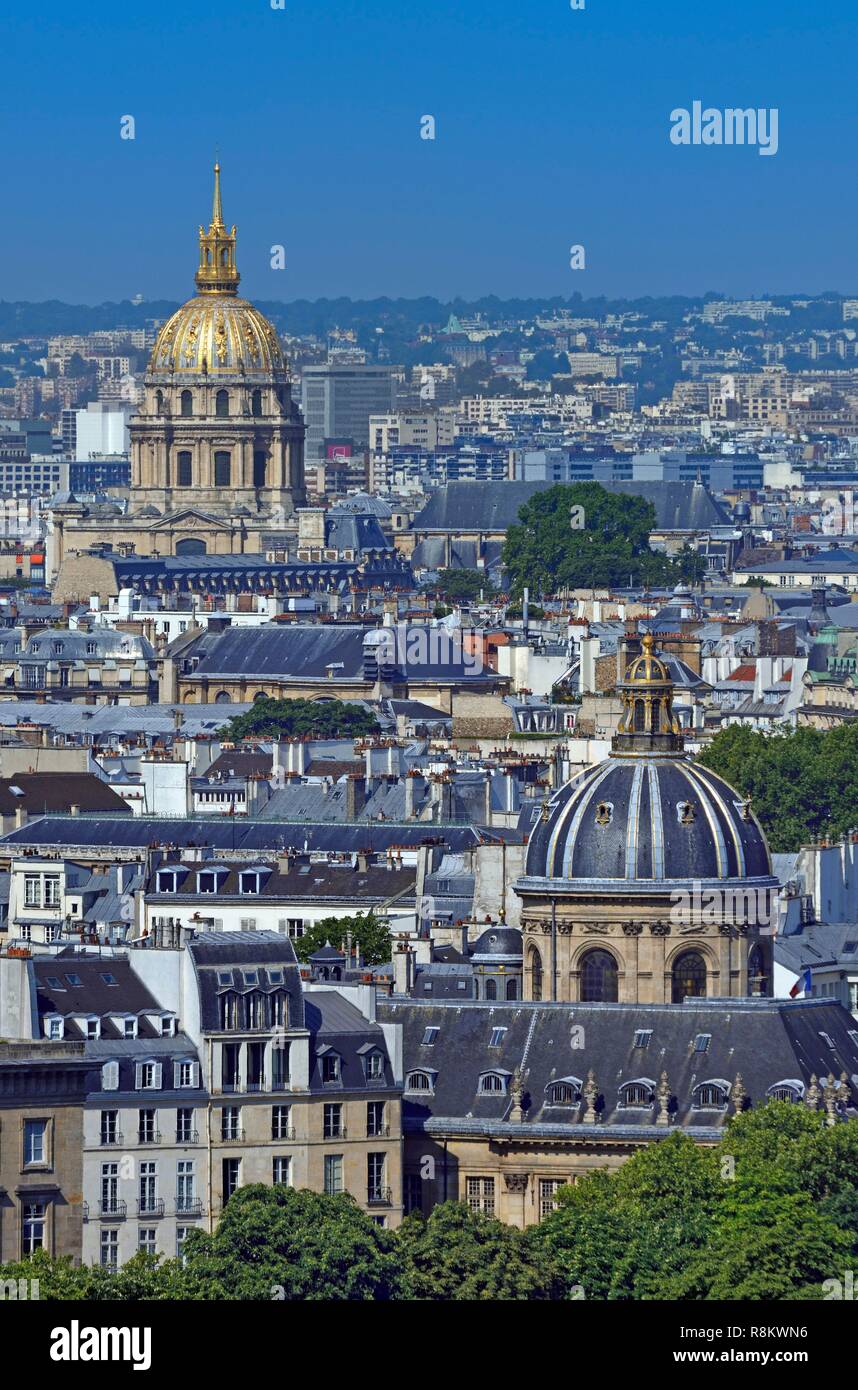 France, Paris, the dome of the Institut de France and the Invalides at the background Stock Photo