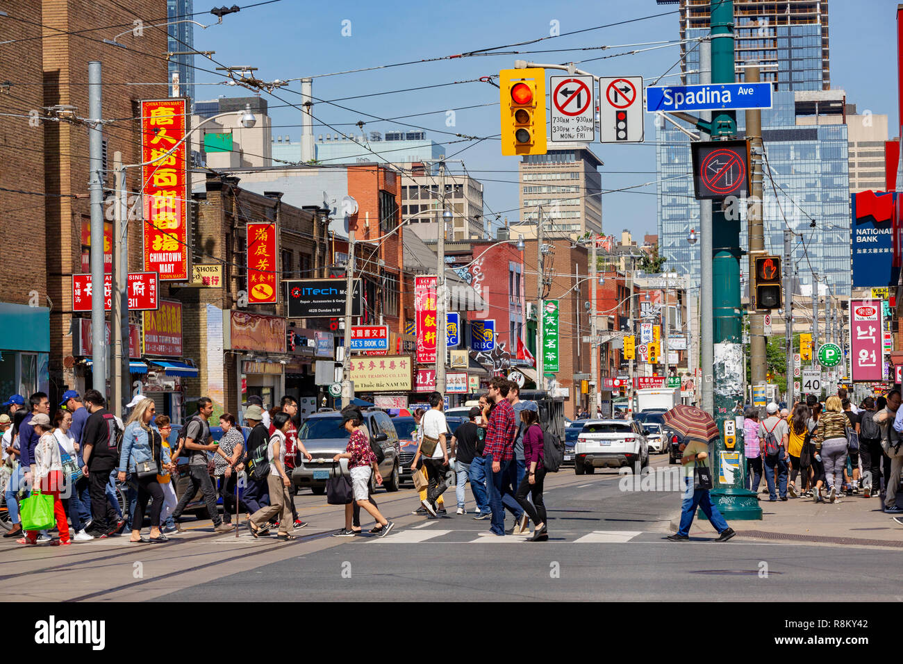 Canada, Province of Ontario, City of Toronto, Chinatown, Spadina Avenue, crosswalk Stock Photo