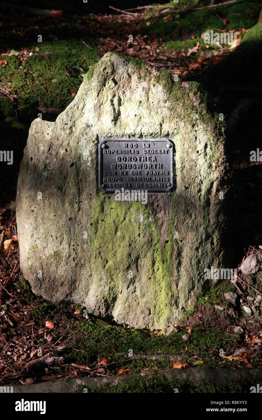 A memorial stone to Dorothy Wordsworth, sister of William Wordsworth, at Lancrigg, Grasmere Stock Photo