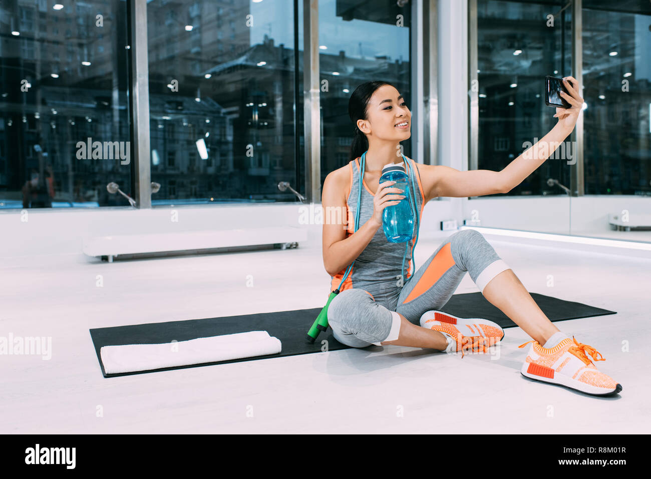 Young Fit Woman Making A Selfie In Gym After Exercise Stock Photo