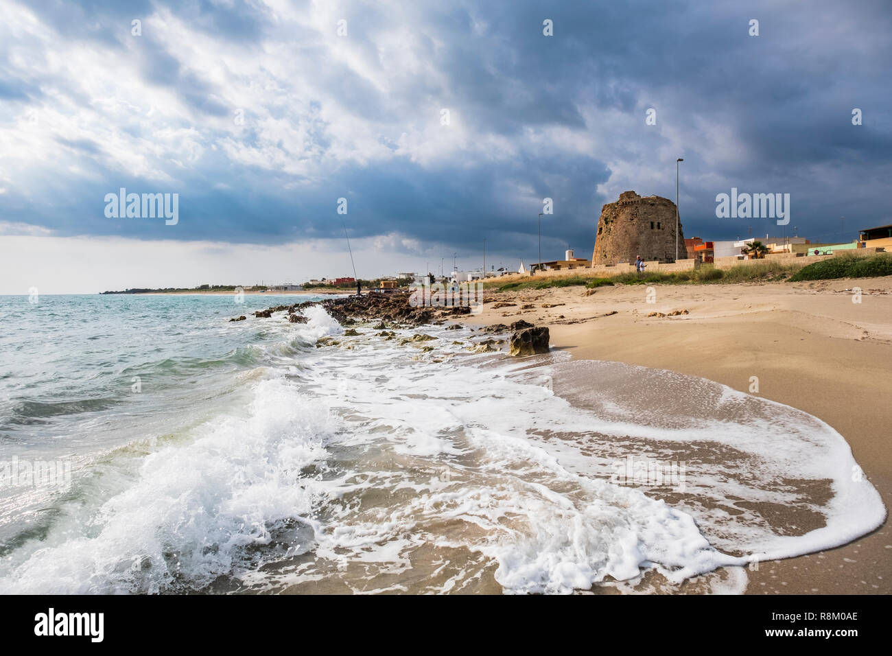 Italy, Apulia, Salento region, Ugento, Torre Mozza, watch tower built in the sixteenth century by Charles V to defend the territory of Salento from the invasions of Saracen pirates Stock Photo