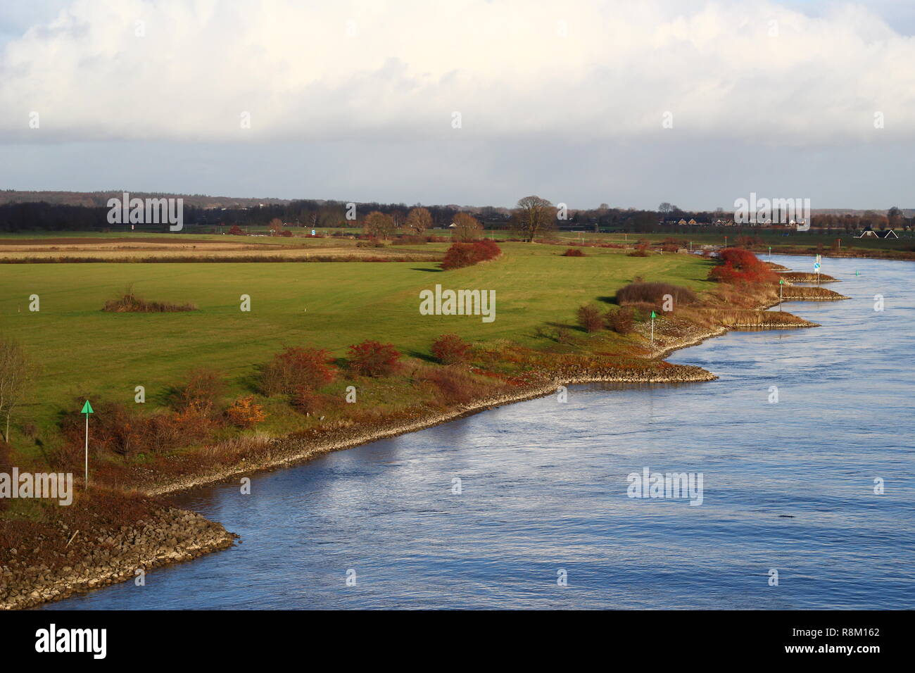 Arnhem Rivers River IJssel in the Netherlands near Arnhem and Duiven, with its green ...