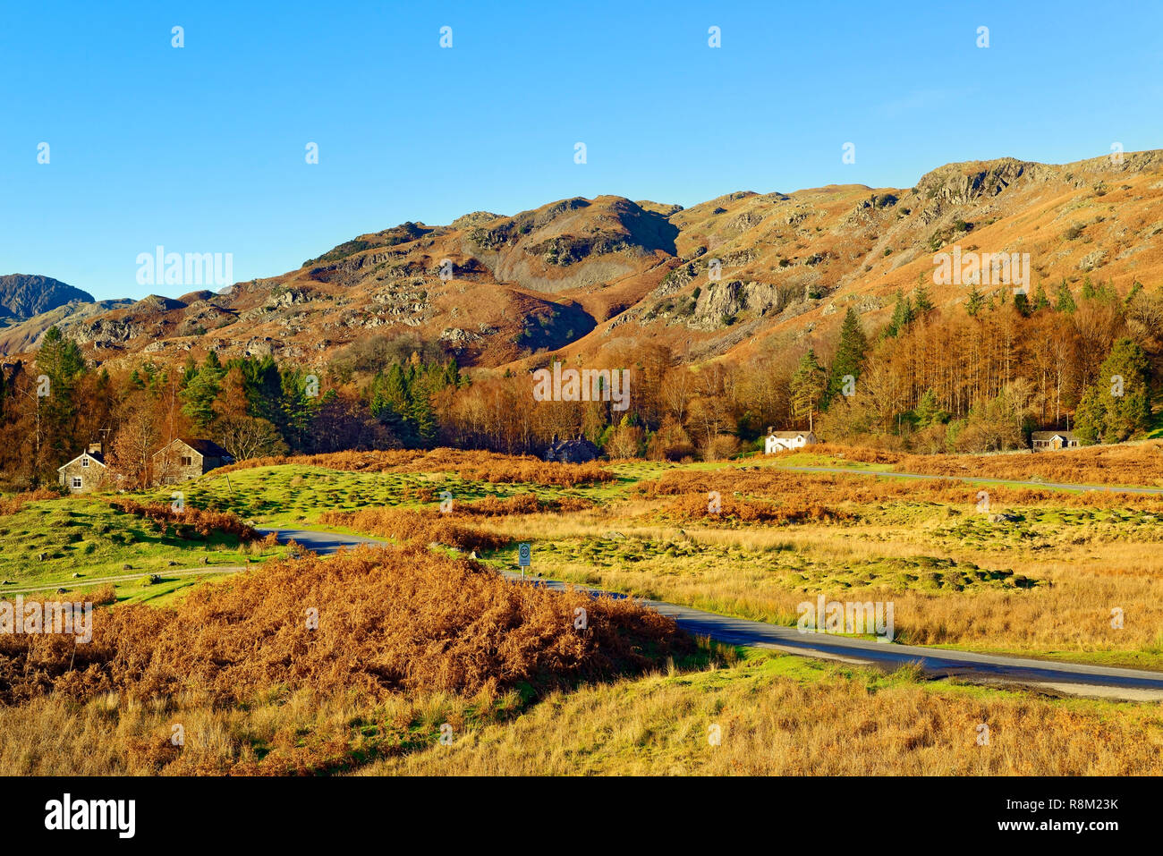 An autumn fall view of the Langdale Valley in the English Lake District. Stock Photo