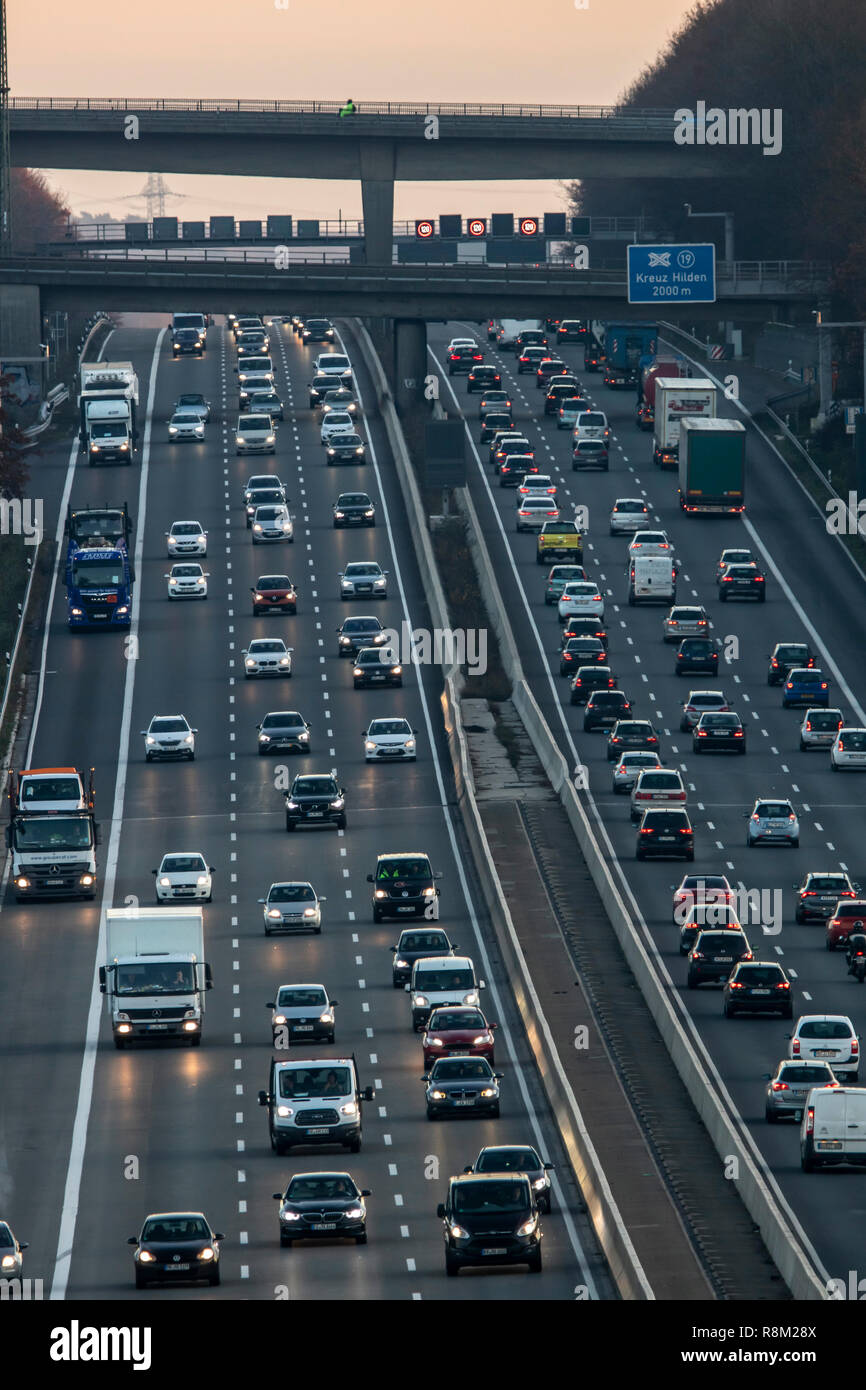 Autobahn, A3 motorway between DŸsseldorf and Leverkusen, near Erkrath, Germany, railway bridge, Stock Photo