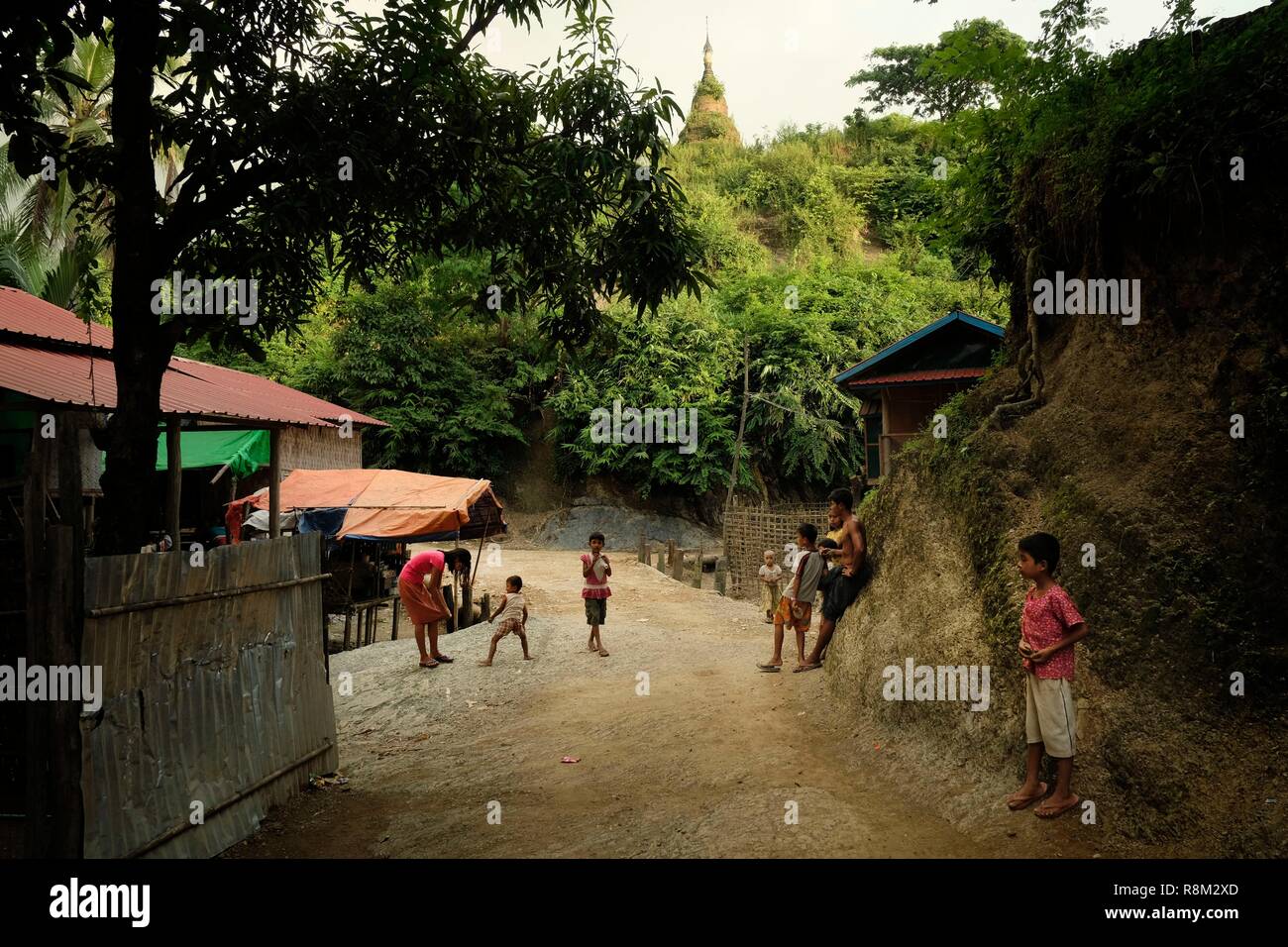 Myanmar Arakan State Mrauk U daily life during the monsoon