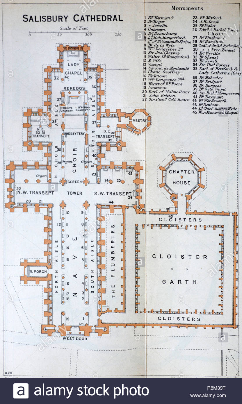 Salisbury Cathedral Floor Plan Illustration From Early 1900s