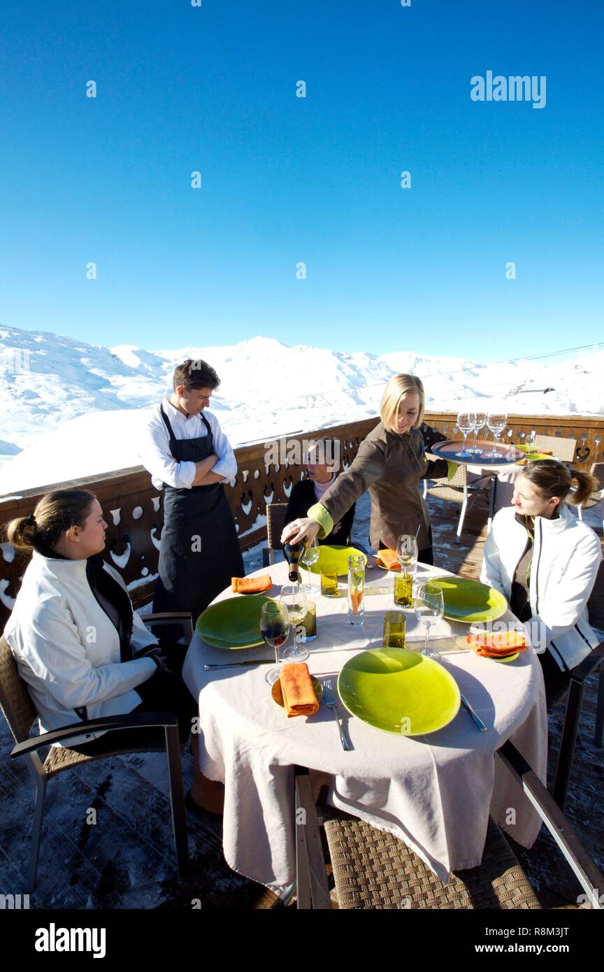France, Savoie, Val Thorens, Jean Sulpice's Oxalys residence, terrace  atmosphere Stock Photo - Alamy