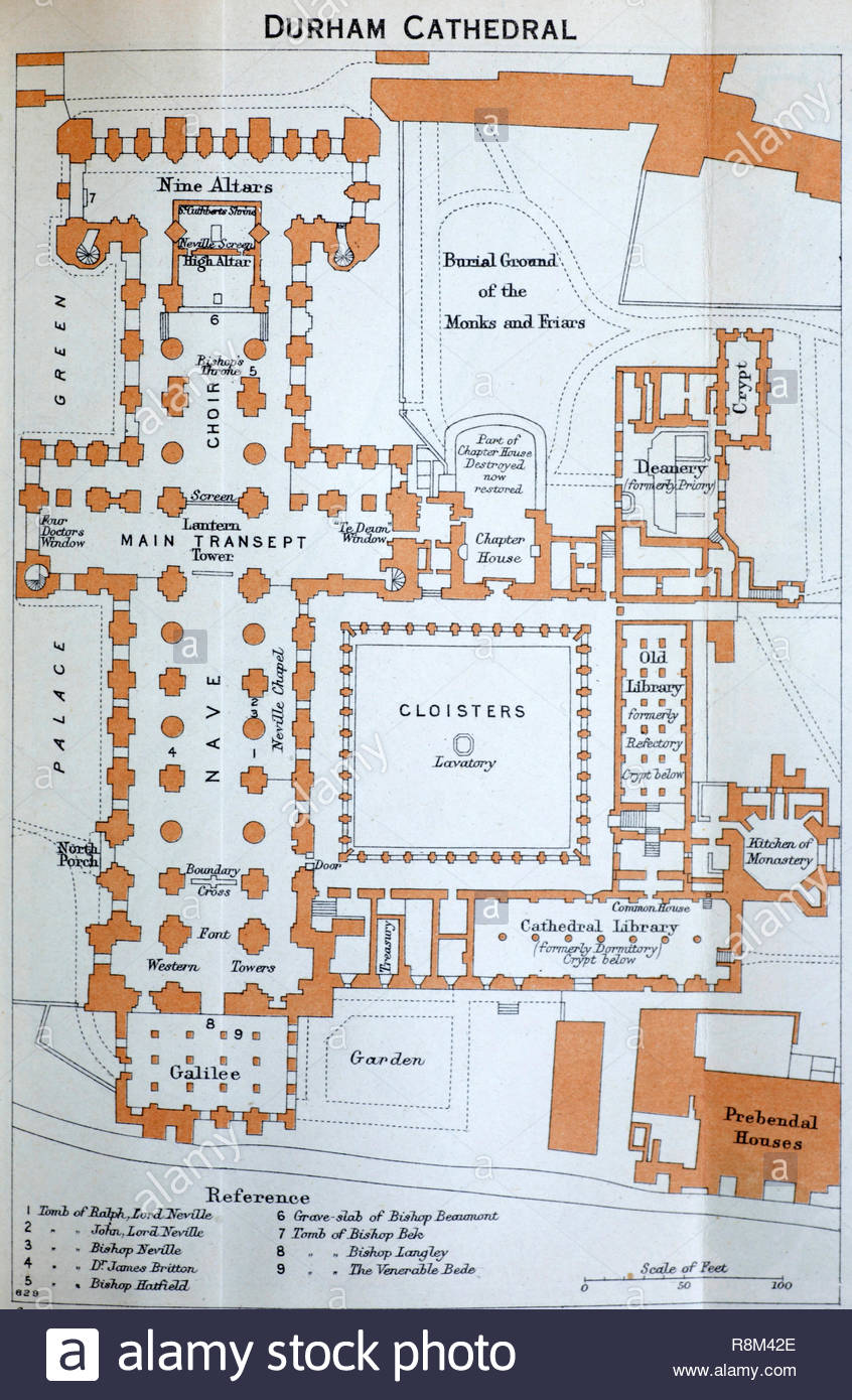 Durham Cathedral Floor Plan Illustration From Early 1900s Stock