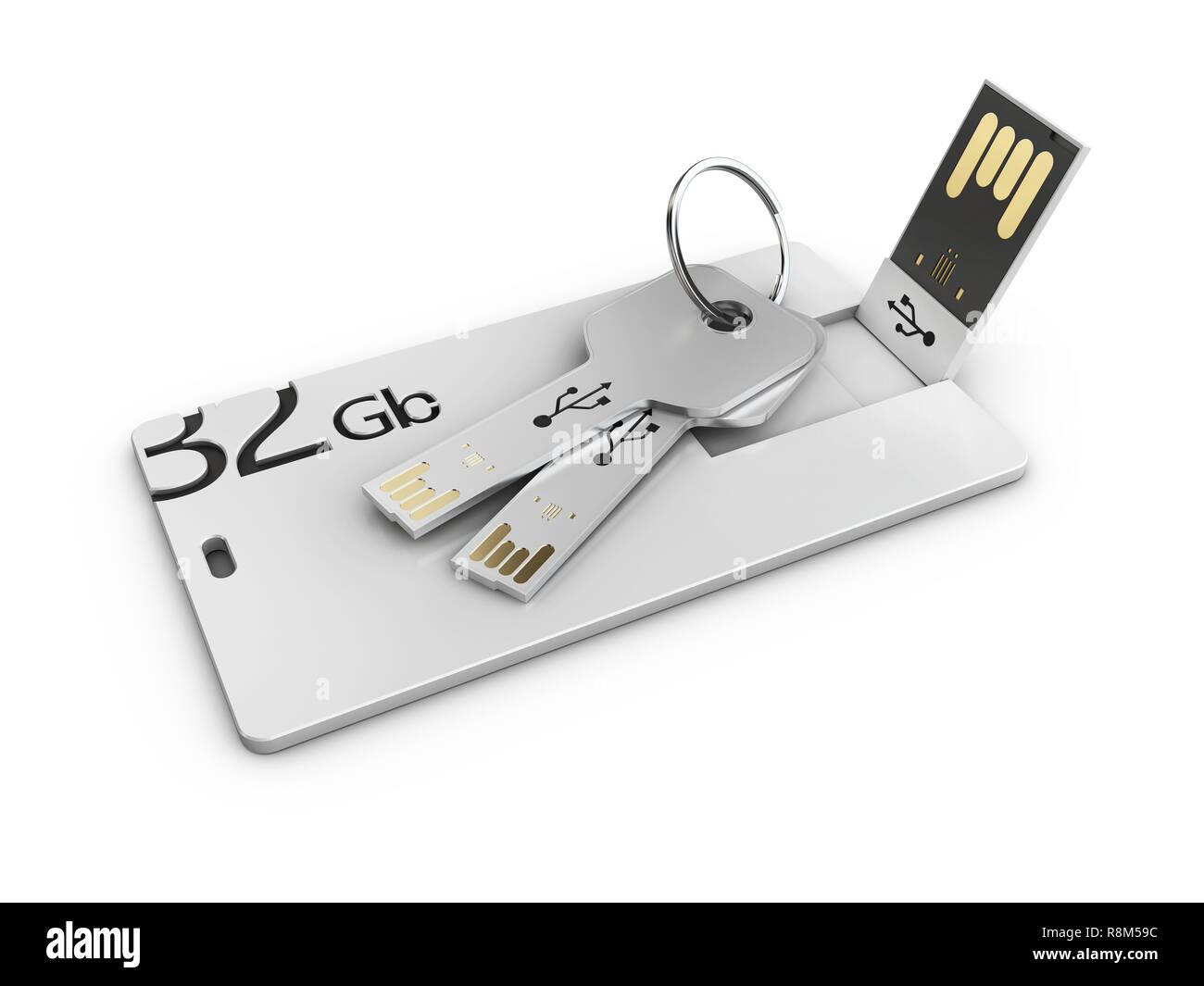 Blank white plastic usb card and usb keys, 3d Illustration. Visiting flash  drive namecard mock up Stock Photo - Alamy