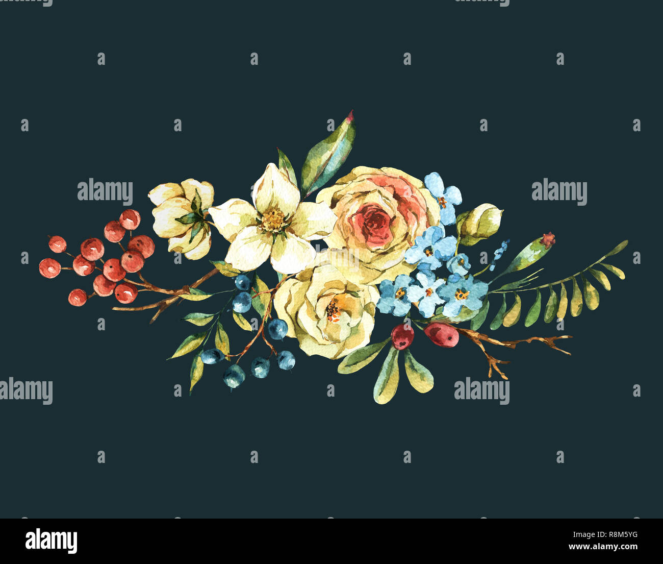 Cute watercolor natural floral greeting card with white rose ...