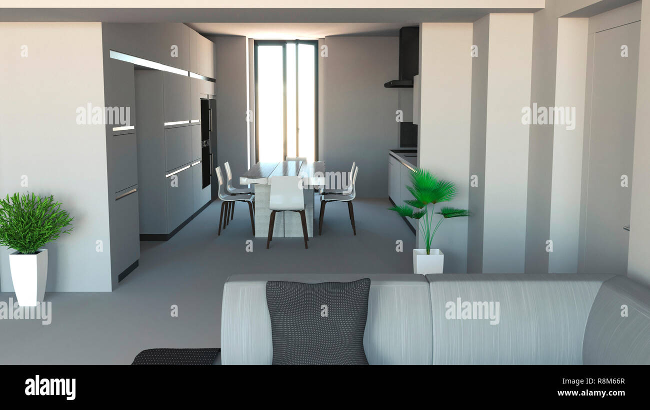 Kitchen furniture, interior design. Furniture and appliances. Entrance