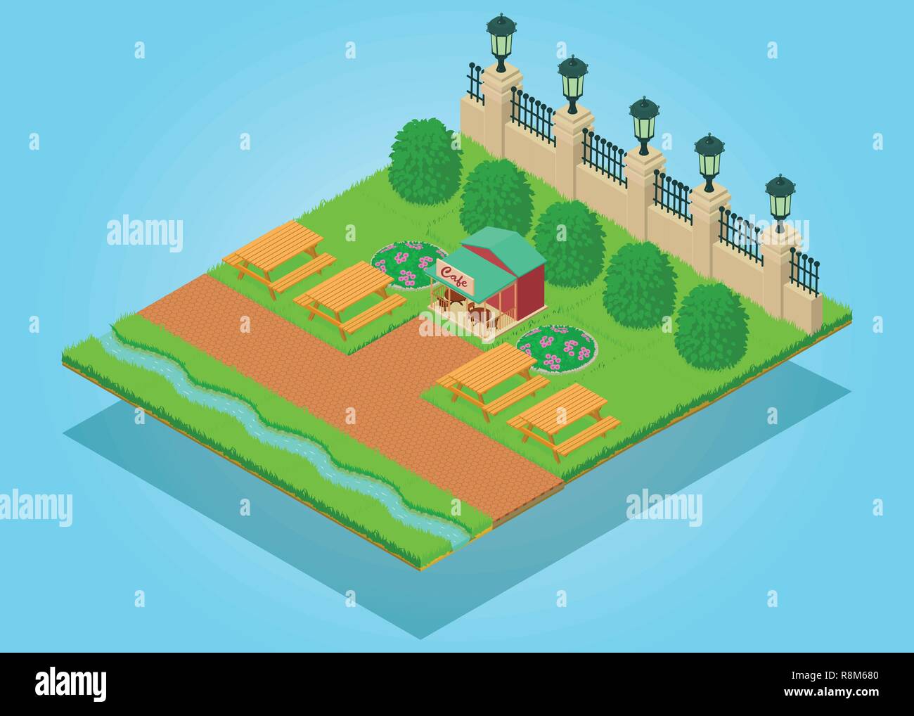 Cafe park concept banner, isometric style Stock Vector