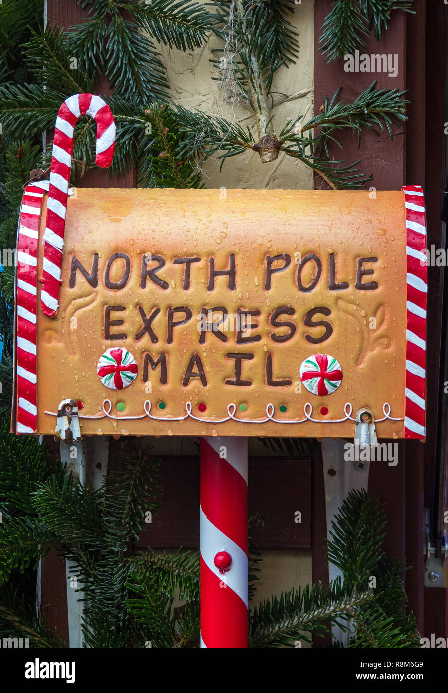 North Pole Express Mail, mailbox for wish letters to Santa Klaus, Christmas concept Stock Photo