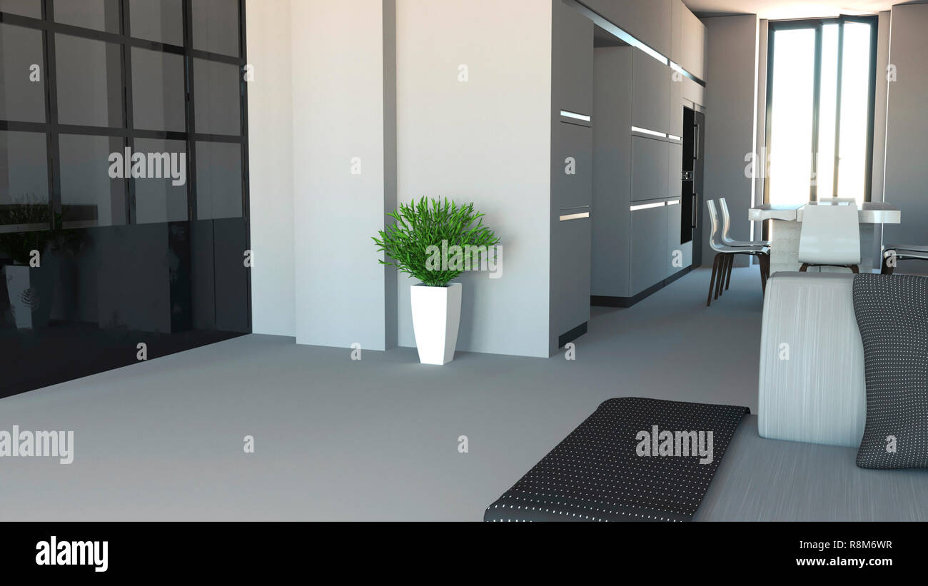 Kitchen furniture, interior design. Furniture and appliances. Entrance