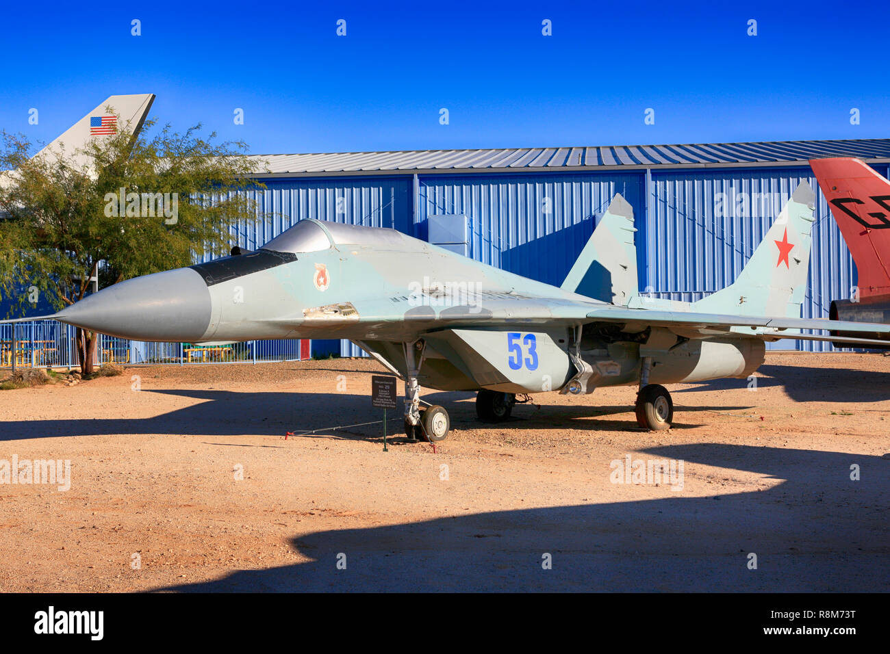 Russian Mig-29 'Fulcrum' 1980s jet fighter plane on display at the Pima Air & Space Museum in Tucson, AZ Stock Photo