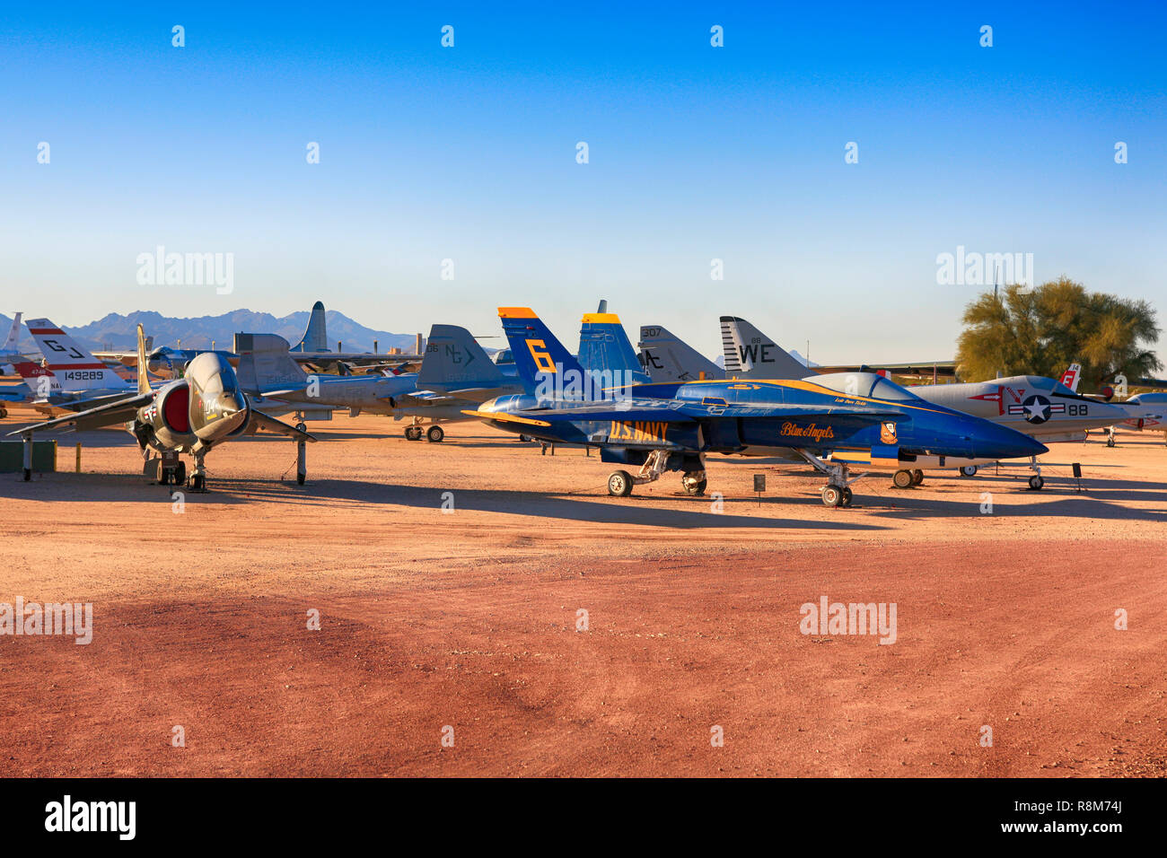 Collection of 1970-80s world jet fighter planes on display at the Pima Air & Space Museum in Tucson, AZ Stock Photo