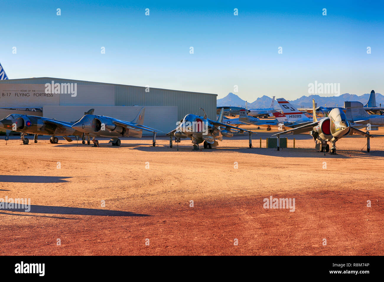 Collection of Hawker Siddeley VSTOL fighter planes on display at the Pima Air & Space Museum in Tucson, AZ Stock Photo