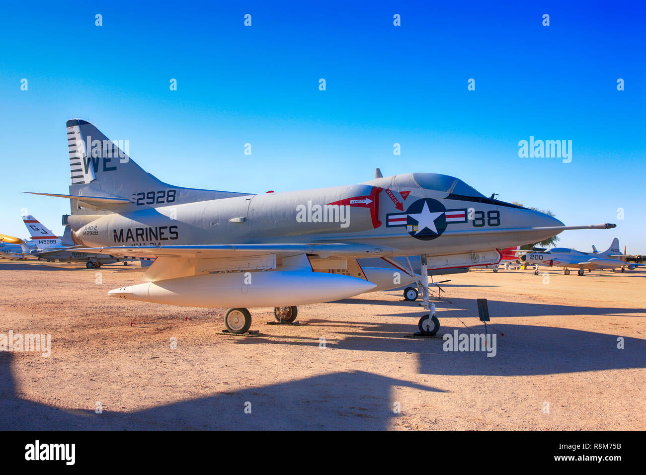 USMC Douglas A4D Skyhawk attack bomber plane on display at the Pima Air & Space Museum in Tucson, AZ Stock Photo