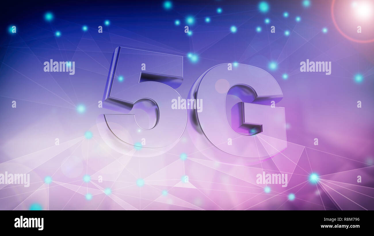 5G High speed network connection. 5th generation new mobile wireless internet wifi against abstract digital background. 3d illustration Stock Photo