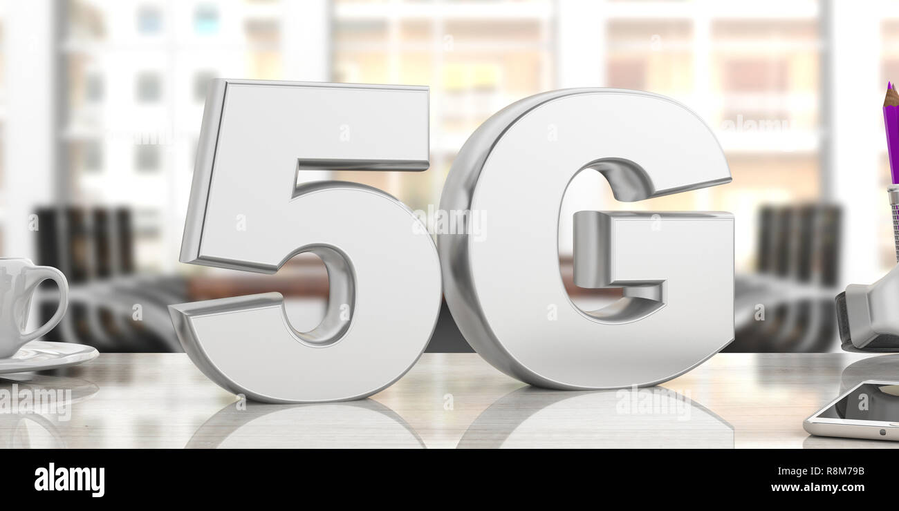 5G High speed network connection. 5th generation new mobile wireless internet wifi, blur office business background. 3d illustration Stock Photo