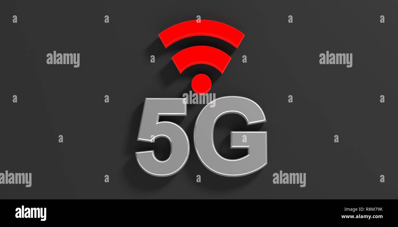 5G High speed network connection. 5th generation new mobile wireless internet wifi against black background. 3d illustration Stock Photo