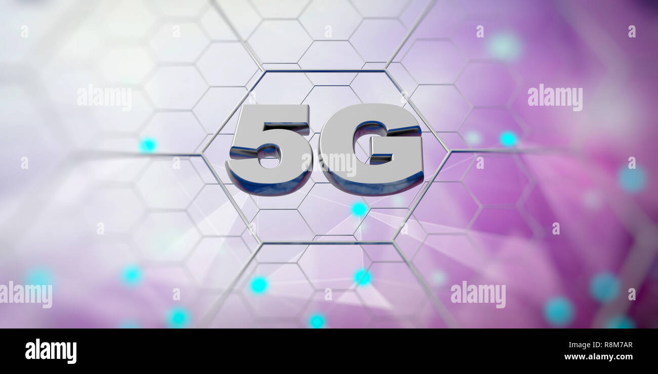 5G High speed network connection. 5th generation new mobile wireless internet wifi against abstract digital background. 3d illustration Stock Photo
