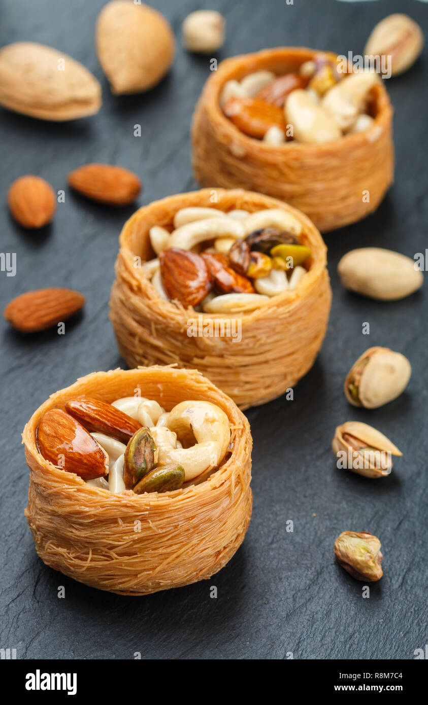 Birds nest baklava with pistachios hires stock photography and images