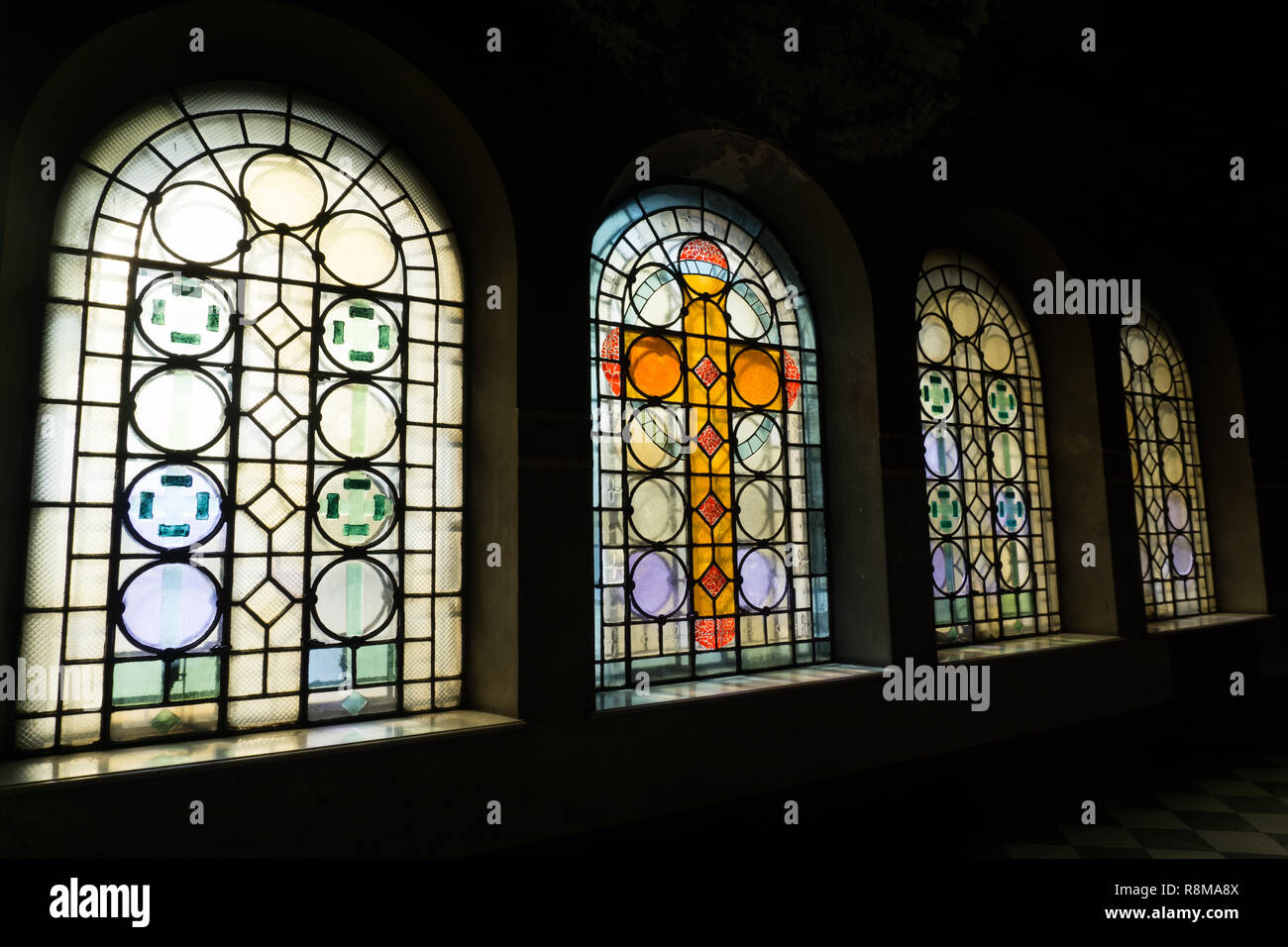 Tainted glass windows from Alexander Nevsky Cathedral Stock Photo