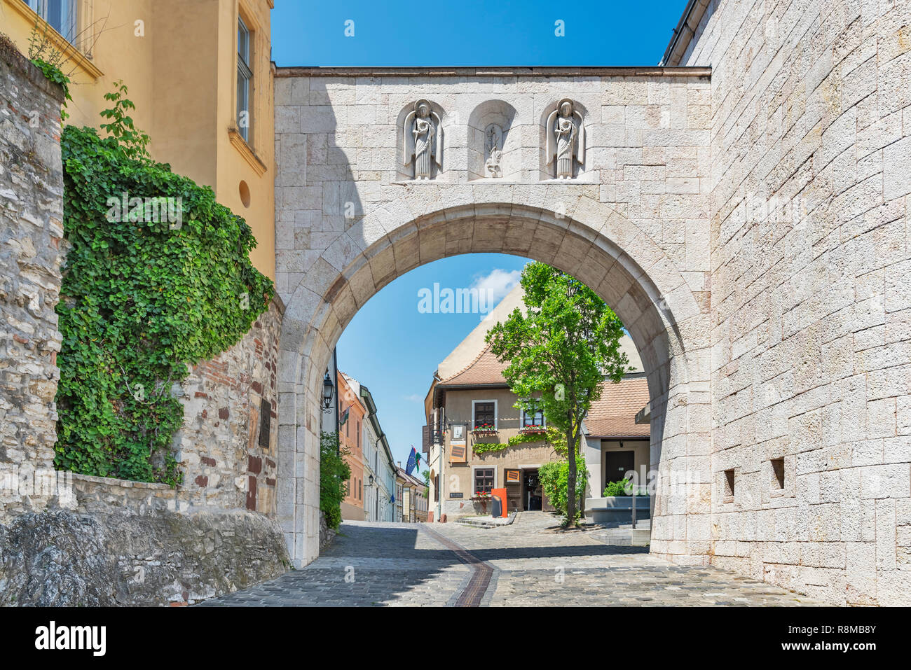 The heros gate is located at the entrance to Veszprem Castle, Veszprem, Central Transdanubia, Hungary, Europe Stock Photo