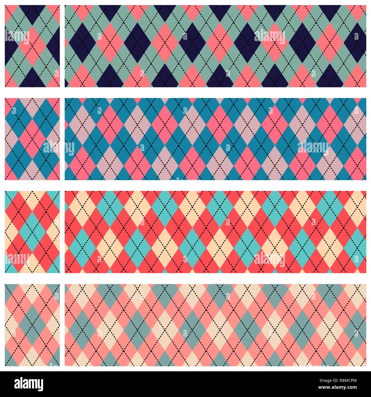 Seamless scottish designs with 2019 coral colors set Stock Vector