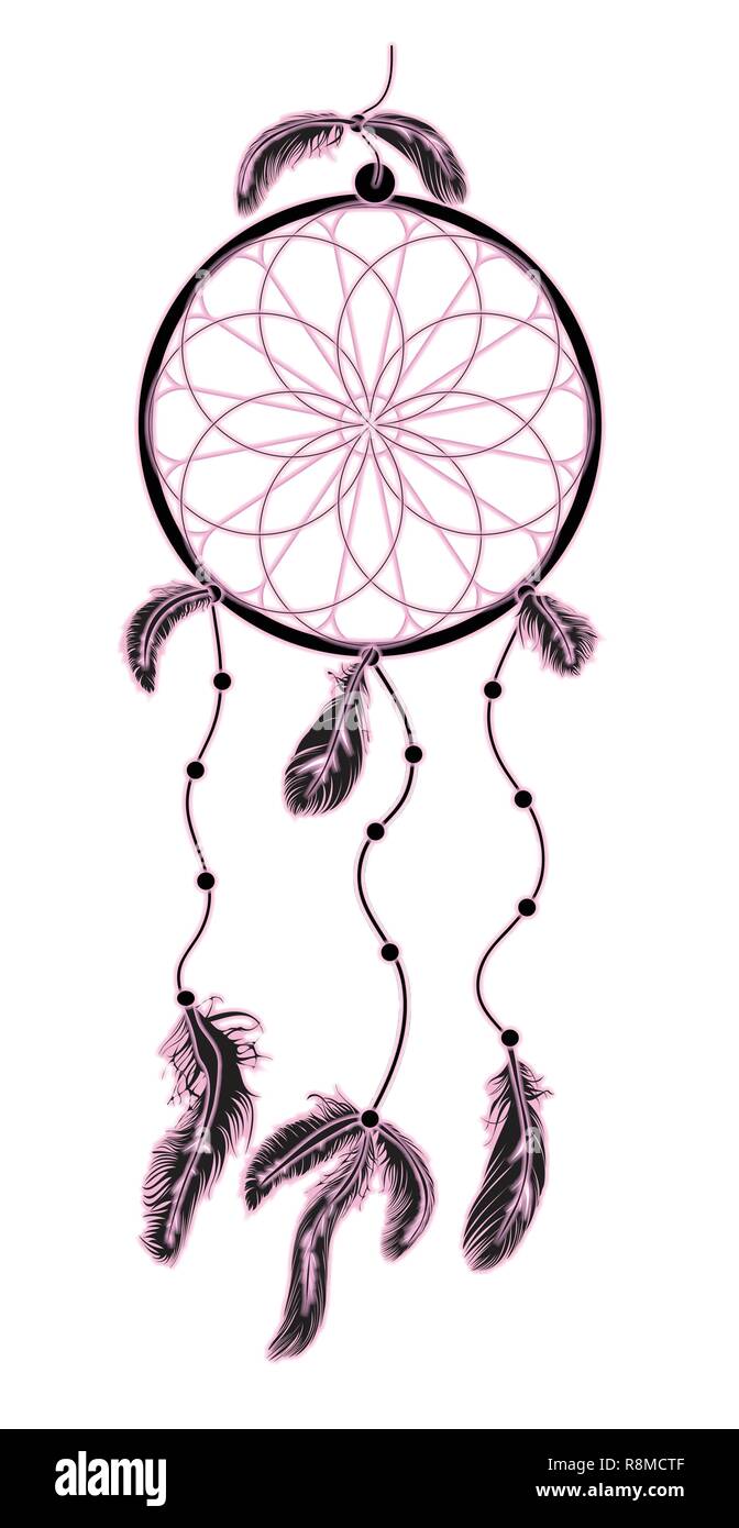 North American Indian dreamcatcher ornament isolated on a white background Stock Vector