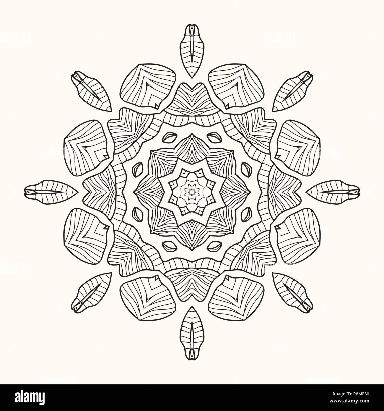 Decorative mandala. Vector illustration. Patterned design element. Round ornament. Symmetric abstract object isolated on light background. Ethnic deco Stock Vector